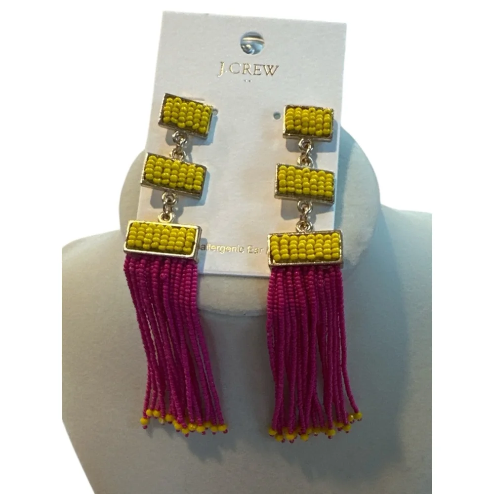 J. Crew JCrew Beaded Dangle Earrings Hot pink yellow